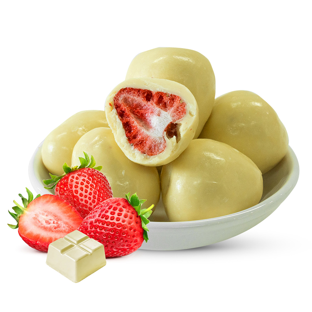 Freeze-Dried Strawberry Coated in White Chocolate | 1kg Bulk Pack
